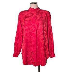 Vintage LADY ARROW Red Embossed Long Sleeve Blouse Shirt L